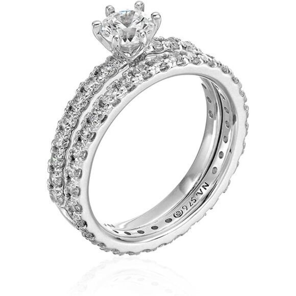 Women's Sterling Silver Round Ring Set made with Infinite Elements Zirconia - Picture 1 of 6